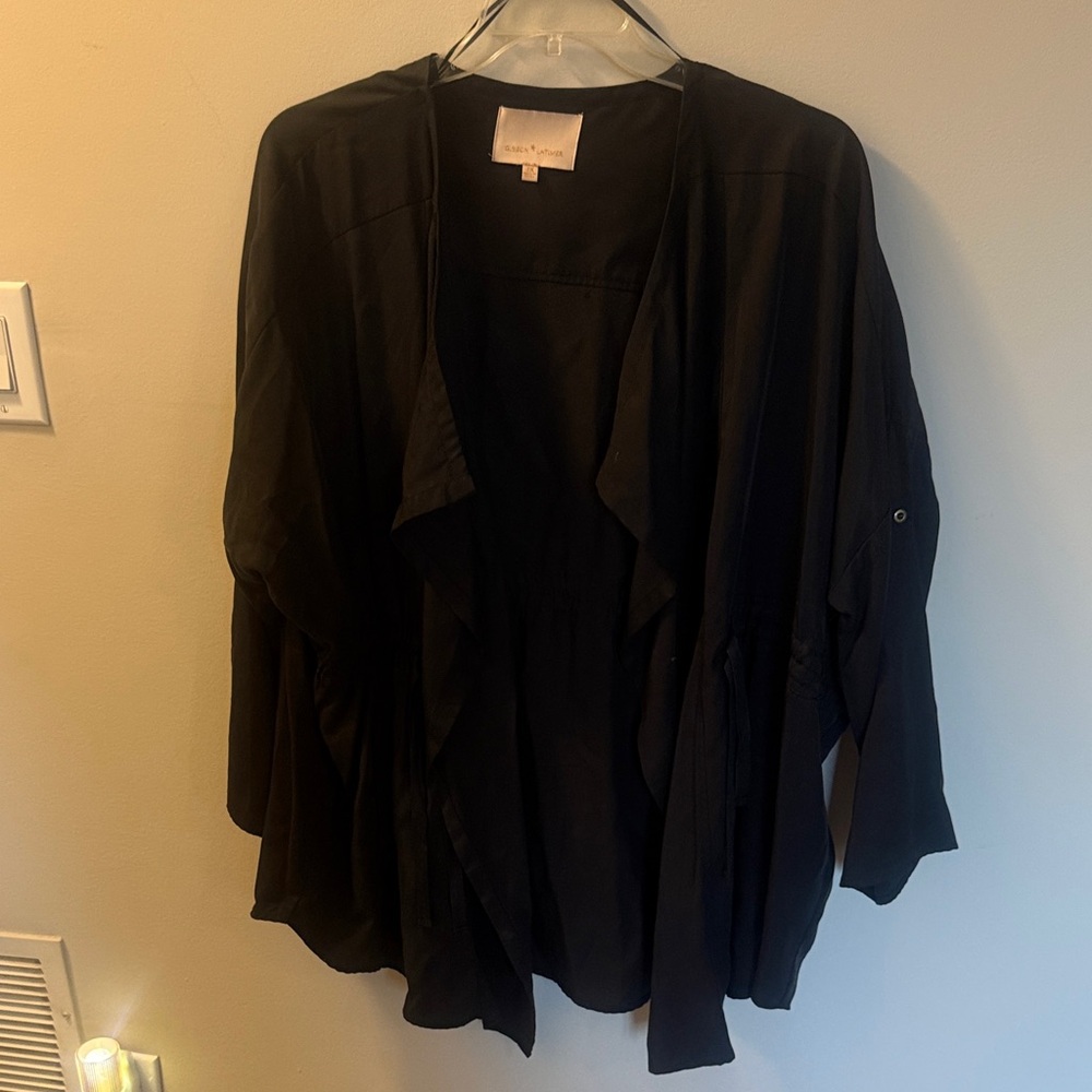 Gibson Latimer Black Draped Open-Front Jacket